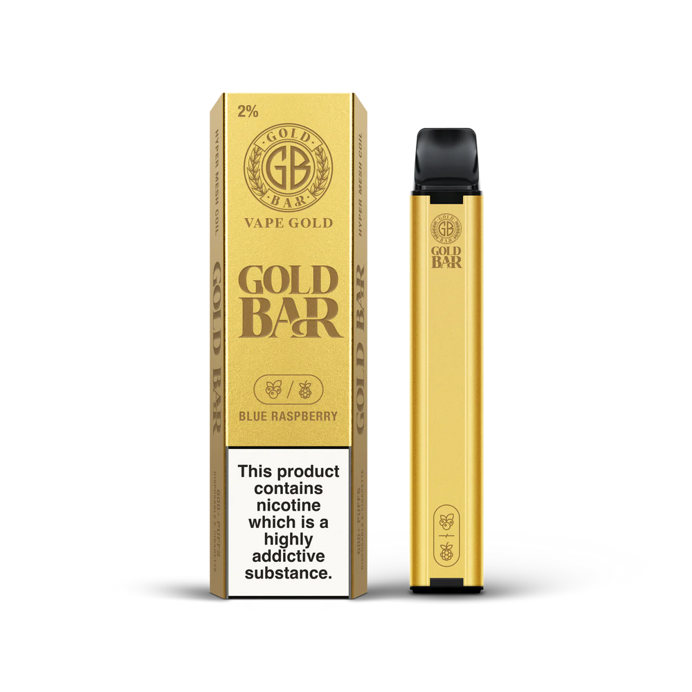 Vape Gold Bar Blue Raspberry Disposable Vape 20mg Box Of 10