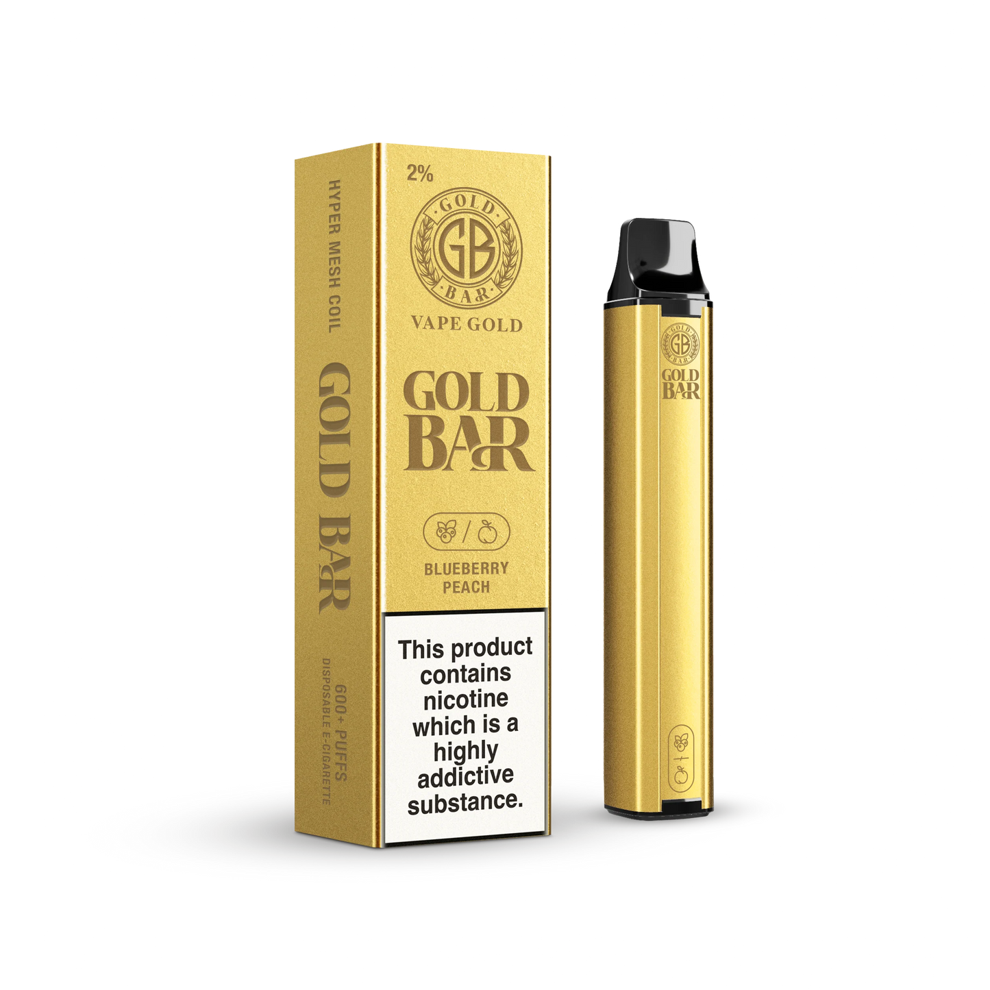 
                  
                    Vape Gold Bar Blueberry Peach Disposable Vape 20mg Box Of 10
                  
                