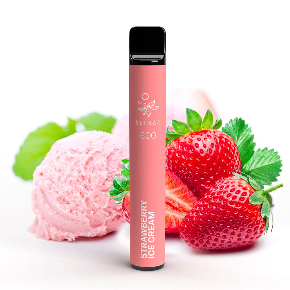 ELFBAR 600 Disposable Vape - 0mg Strawberry Icecream  Box Of 10