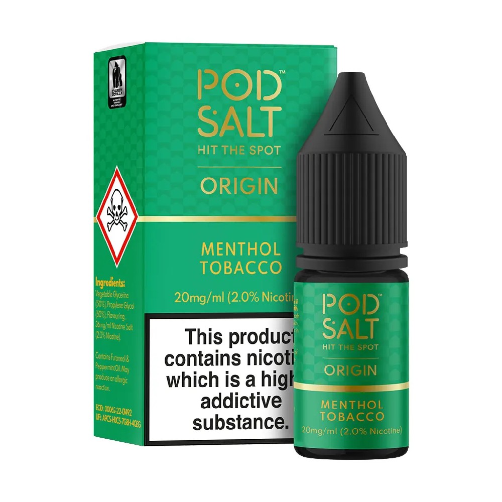 Pod Salt Origin Menthol Tobacco 10ml Nicotine Salt E-liquid  Box of 10