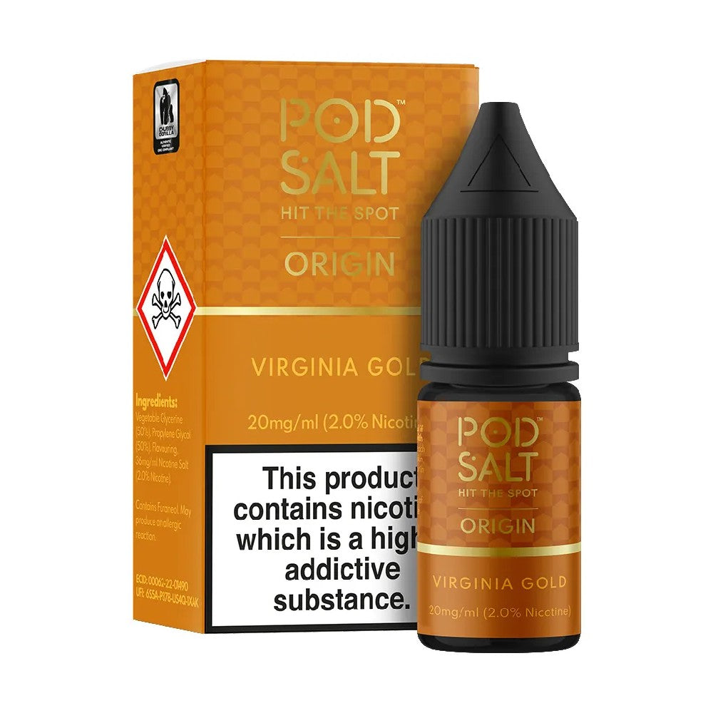 Pod Salt Origin Virginia Gold 10ml Nicotine Salt E-liquid  Box of 10