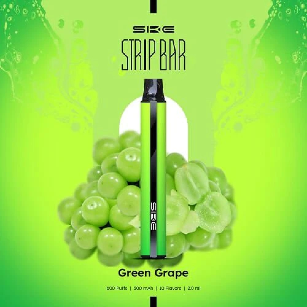 SKE Strip Bar Green Grape 600 Puff Disposable Vape Pod Device | 20mg